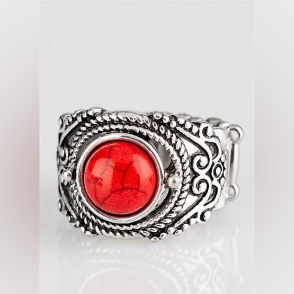 ❣️Silver and red crackle stone ring❣️*